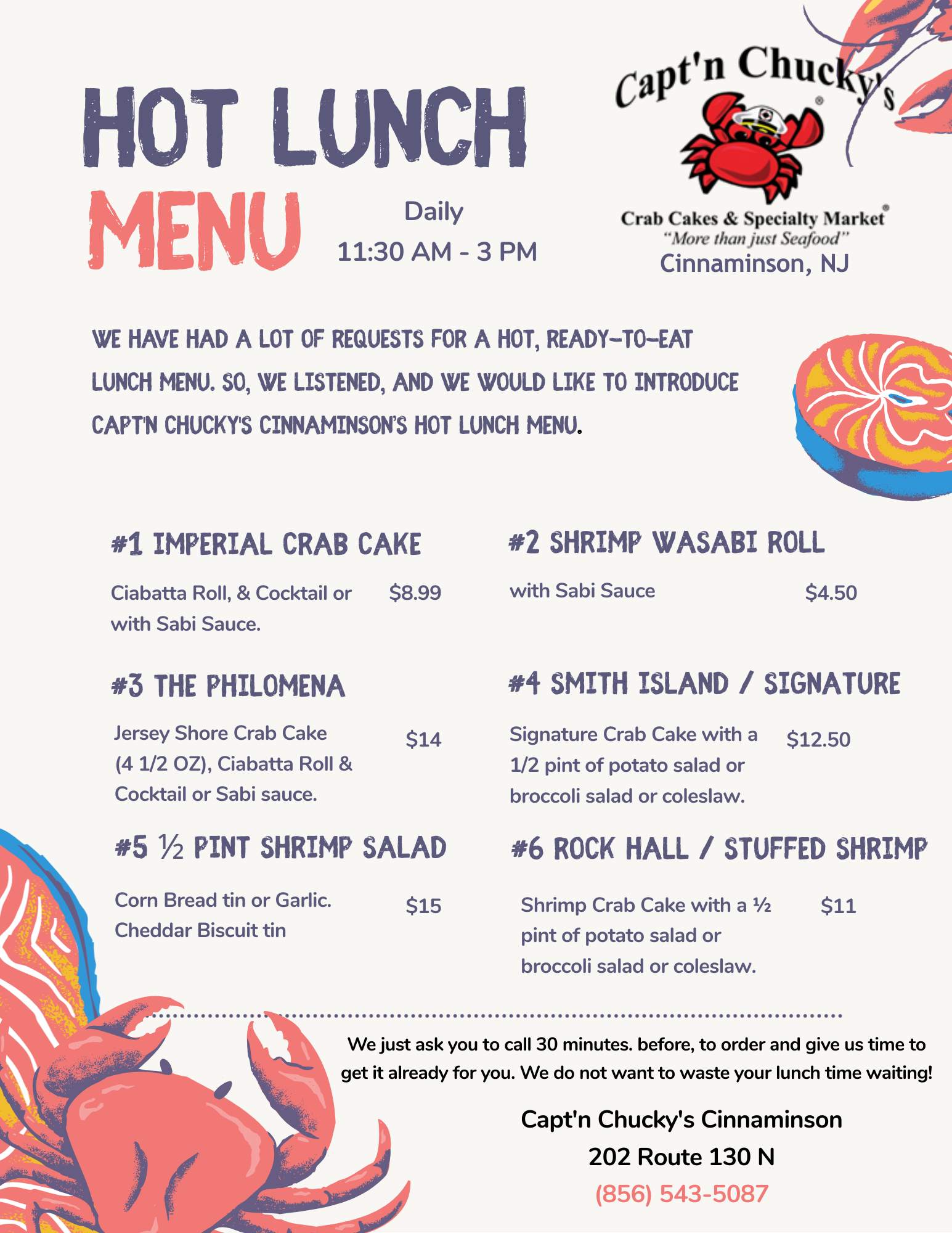 Capt'n Chucky's Hot Lunch Menu Capt'n Chucky's Hot Lunch Menu